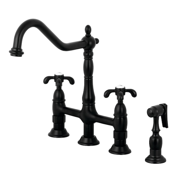 KS1270TXBS French Country Bridge Kitchen Faucet W/ Brass Sprayer, Black
